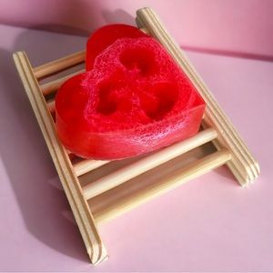 Red heart shaped loofa soap